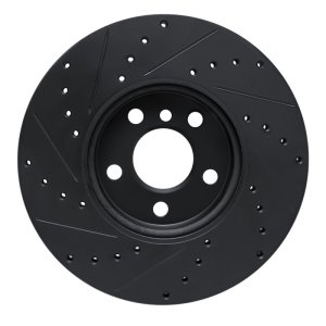 Mini Cooper Brake Rotor (1) - Front Right - R1 Concepts - Drilled & Slotted - Black - `16-`24